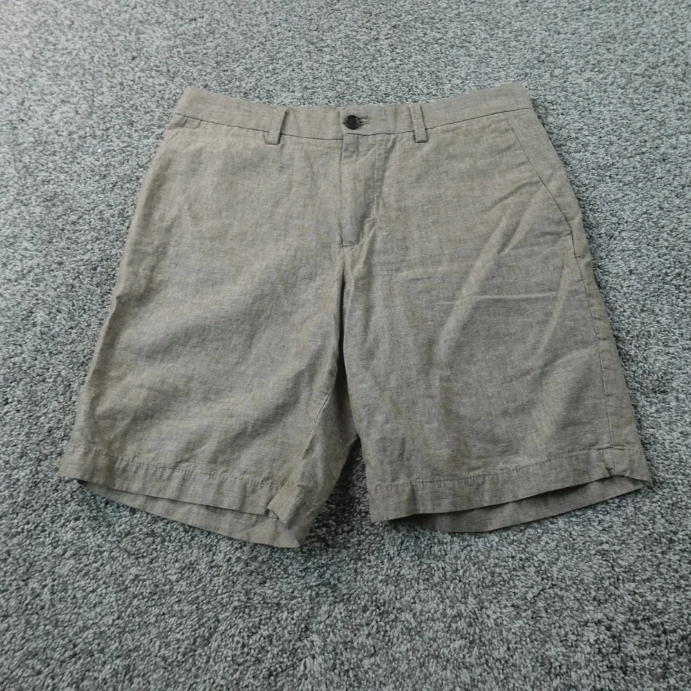 Banana Republic Shorts Mens 32 Beige Brown Aiden Linen Chambray Chino Flat Front